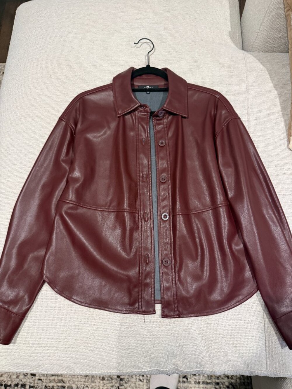 NWOT 7 For All Mankind Faux Leather Shirt Jacket in Burgundy